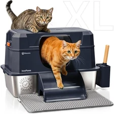 Stainless Steel Cat Litter Box with Lid - XL 3-in-1 Design for Indoor Cats - ...