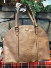 VTG Coach Peyton Cora Signature Domed Satchel Bag Large Brown Leather