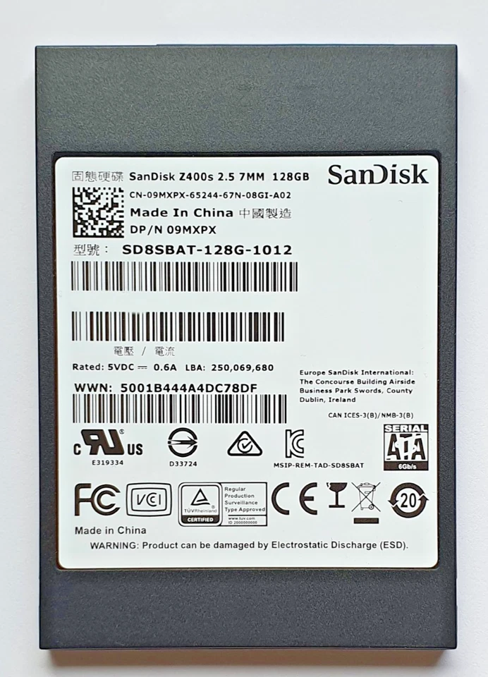 128 GB SATA III SanDisk Z400s SD8SBAT-128G-1012 2D-NAND MLC SSD 2.5" Festplatte - Bild 1 von 1