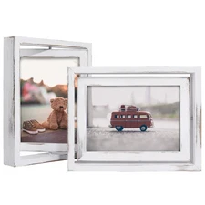 2 Pack 5x7 Rotating Floating Picture Frames,Double-Sided Display with HD Glas...