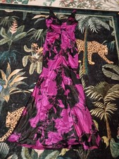 Vintage Y2K Jump Apparel Size 1/2 Magenta Black Floral Satin Mermaid Prom Gown
