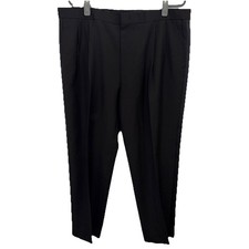 Mens 41x31 Black Tuxedo Pants 100 Wool Satin Stripe Pleated Formal Orchestra