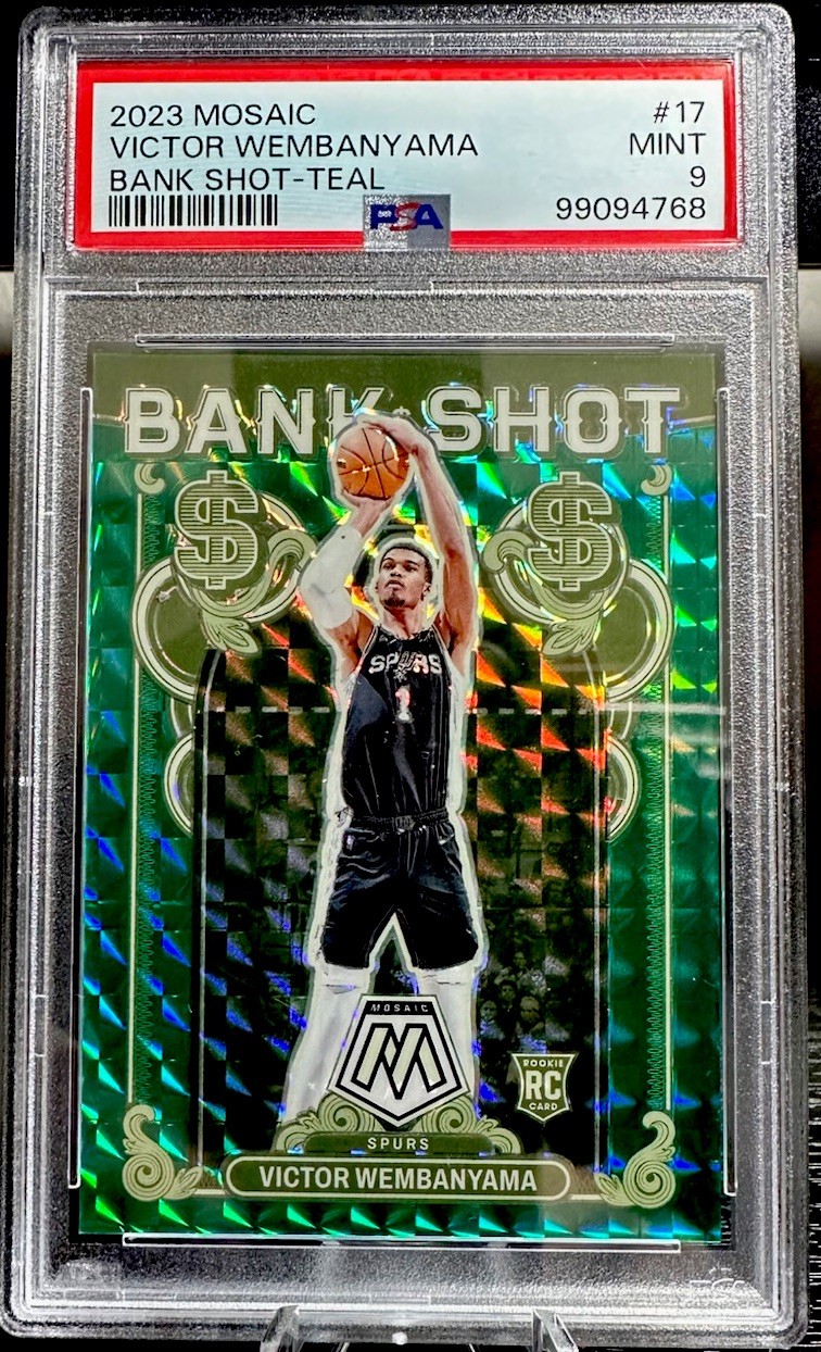 2023 Panini Mosaic Bank Shot Victor Wembanyama Teal Mosaic Prizm /75 (RC) PSA 9