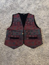 Vintage Womens Vest Alpaca Inca Open Red Boho Southwestern Tapestry Handmade M L