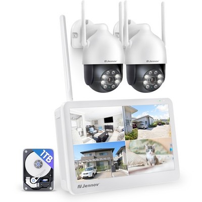 JENNOV Überwachungskamera Set Außen Kamera System 5MP WLAN Mit 10'' NVR Audio 1TB