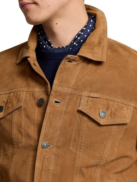 Polo Ralph Lauren Mens Icon Suede Trucker Jacket in Brown Size XL image 4