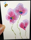 ACEO Original pink and blue poppy Acrylic painting.