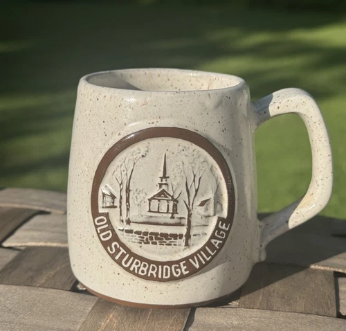 Onion River Pottery Old Sturbridge Village Coffee Mug Speckled Stoneware 12 Oz