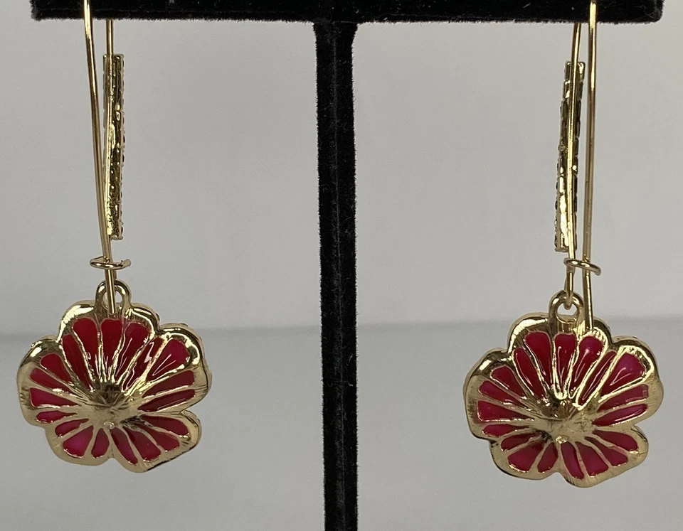Betsey Johnson Garden Of Excess Gold Tone Rose Drop Earrings AB Crystal Accents - Image 4 of 4