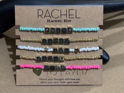  Rachel Roy 4 Bracelet Beaded Set   Brand New on Card   FAITH / TRUST / AND  