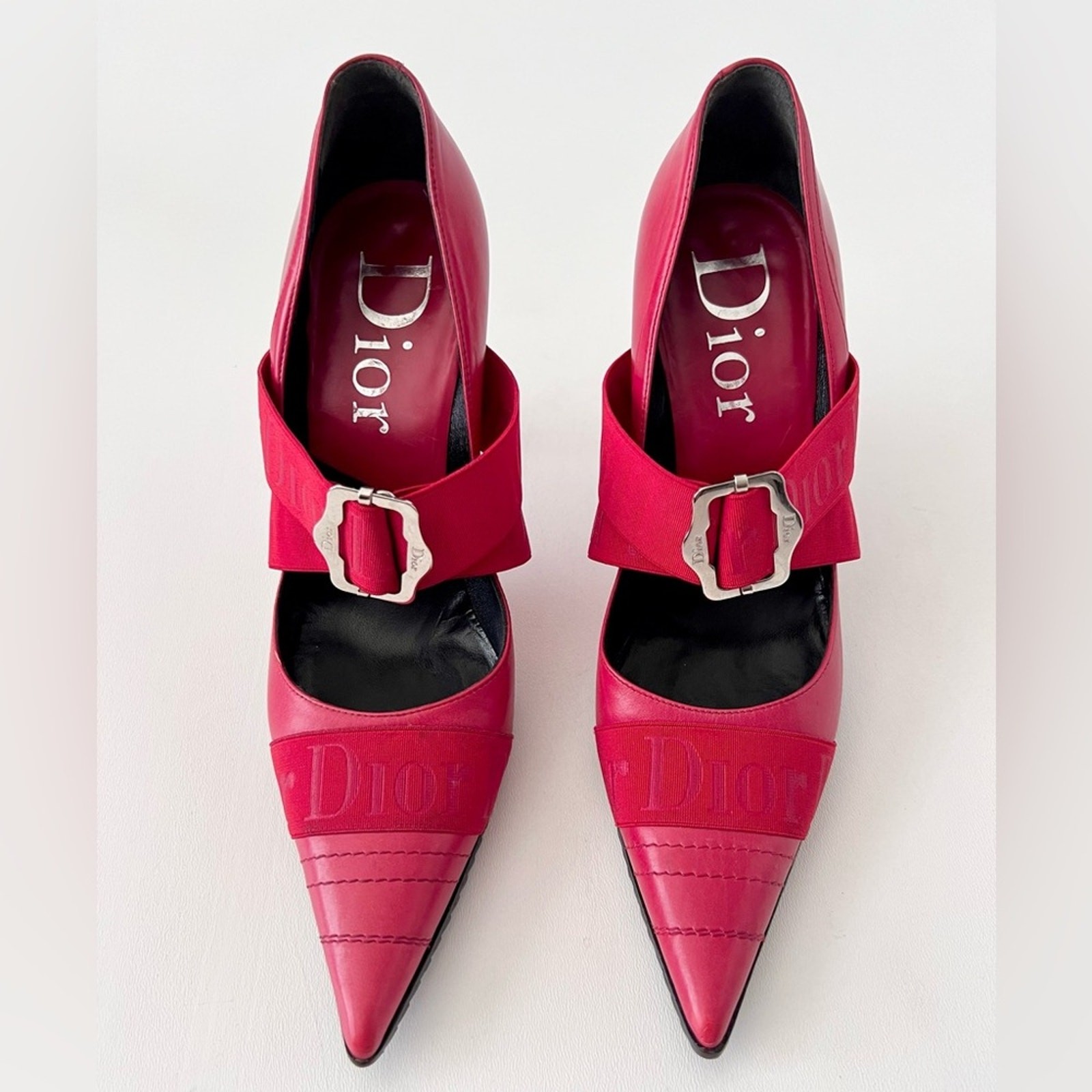DIOR | Vintage Red Leather Pointed Cross Over Elastic Bandage Pumps EU 37.5 thumbnail 2