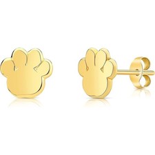 Solid 14k Yellow Gold Puppy Paw Print Stud Earrings