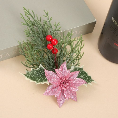 2pcs Pine Needle Artificial Red Berry Christmas Branches Accessory Party Decor - Picture 16 of 19