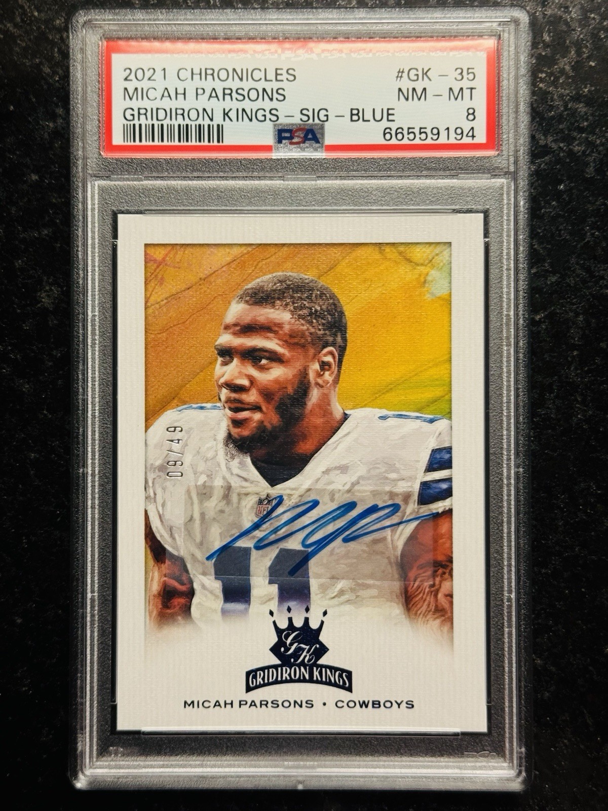 Micah Parsons Autographed Signed Dallas Cowboys 2021 Chronicles Gridiron Kings #GK-35 Blue s /49 PSA Auto 