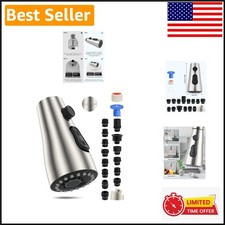 Brushed Nickel Pull Down Spray Head for Kitchen Faucets - 3 Modes  15 Adapters