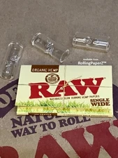 One Pack of RAW Organic Single Wide Rolling Papers PLUS THREE PHATTY GLASS TIPS