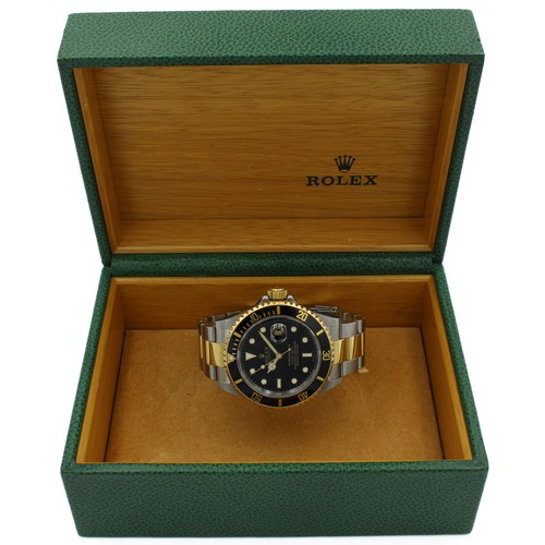 Mens Rolex OP Submariner Two-Tone Watch Ref 16613 Black Dial 40mm #W118158-1