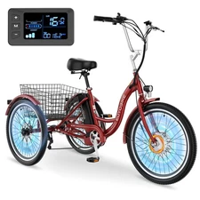 NAIZEA 24" 26" Electric Tricycle Motorized 3 Wheel Bike Bicycle &Lithium Battery