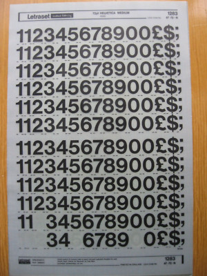 1 x Letraset Zahlen HELVETICA MEDIUM 72pt 19,3 mm Blatt 1283 (bb)