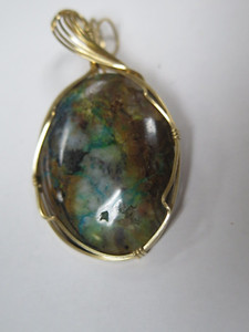 Authentic Natural Wire Wrapped GREEN SWIRL Gold Plated Handmade Pendant Necklace