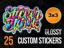 25 3x3 inch Custom Stickers Full Color Glossy Die Cut Vinyl