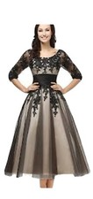 Adjustable Evening Gown 3/4 Sleeves V Neck A Line Midi Formal Dresses M/L