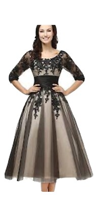 Adjustable Evening Gown 3/4 Sleeves V Neck A Line Midi Formal Dresses M/L