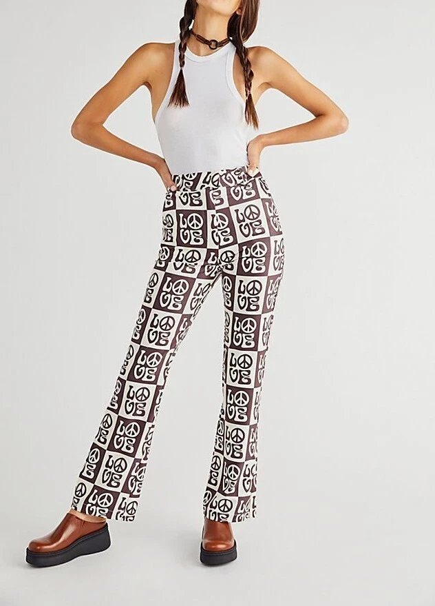 Free People House of Sunny All You Need Is Love Stretch Flare Silky Pants  NEW 6