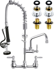 Commercial Faucet with Sprayer 8 Inch Center Wall Mount Commercial Sink Faucet,