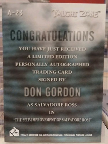 Twilight Zone Series 2: The Next Dimension Don Gordon Autograph Card A23 2000 - Picture 2 of 2