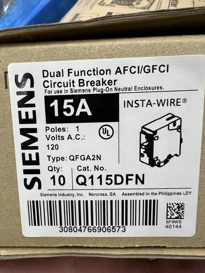 Siemens Q115DFN 15 Amp 1 Pole 120V Dual AFCI/GFCI Plug-In Circuit Breaker - Foto 2