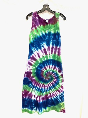 midi women's cotton tie dye dresses Boho Tie Dye Tunic Dress: Floral Applique Cotton Rayon Midi SM705A