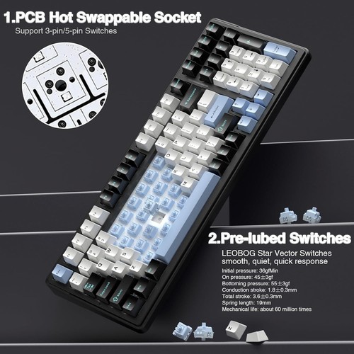 Aula F99 Mechanical Keyboard RGB Tri-Mode Wireless Bluetooth USB 2.Ghz Swappable - Picture 6 of 9