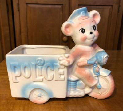 Vintage 1960s Inarco Motorcycle Anthropomorphic Bear Ceramic Planter MCM - Japan