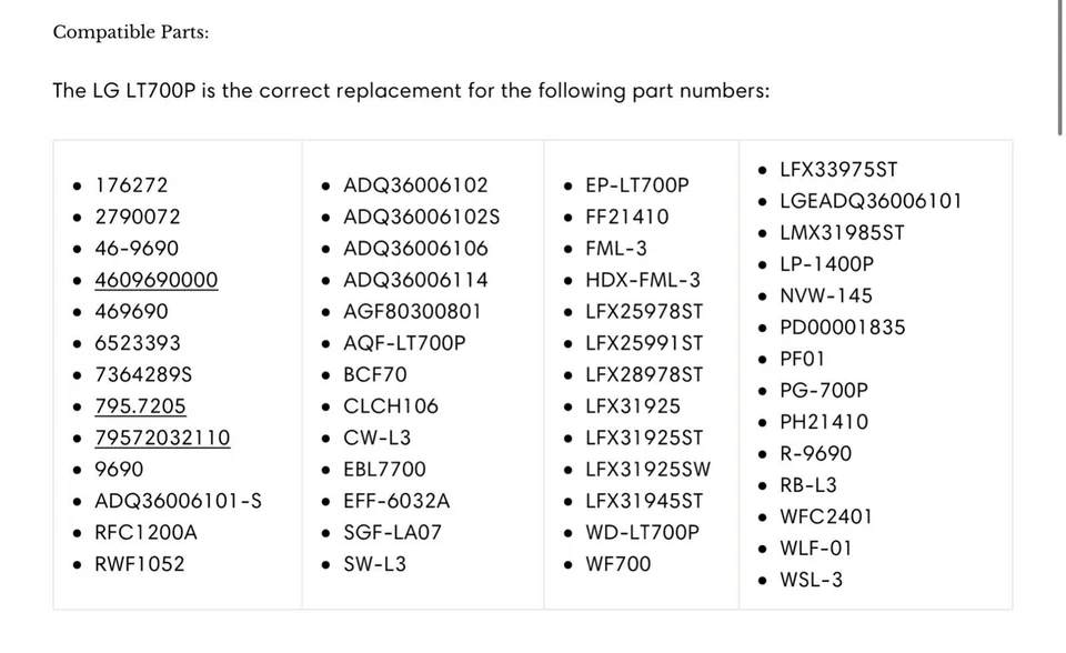 Filtro de agua para refrigerador Fit LG LT700P ADQ36006101,46-9690 nuevo, paquete de 1-4 Foto 2 de 4