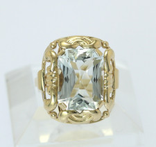 ♦♦ Ring in 14 kt 14k 585 er Gelb Gold mit Blautopas Topas Gr. 56 Goldring Damen