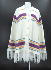 VTG Richard Shops 70s Boho Hippie Granny Knitted Striped Fringed Shawl Poncho