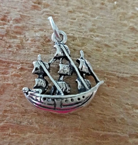 Plata Esterlina 3D 18x17 mm Velero Antiguo Mayflower Jamestown Tipo Barco Dije - Imagen 2 de 4