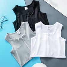 Lesbian Zip Breast Chest Binder Tomboy FTM Bandage Boob Vest Crop Top M-6XL Soft