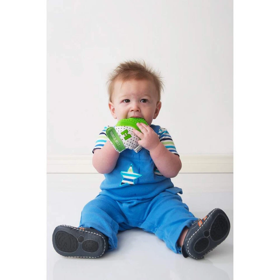 Mitón para dentición Munch Mitt, mordedor que se mantiene a mano para auto-suavizarse, verde Foto 3 de 3