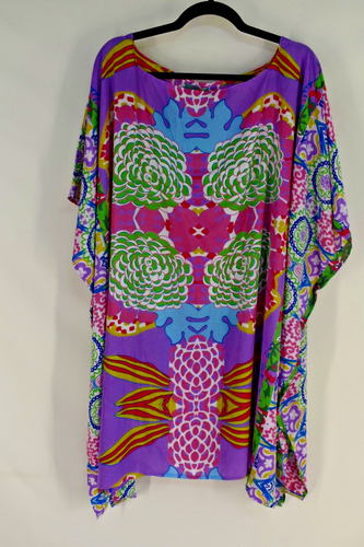 ANTICA SARTORIA 2024 PURPLE COLORFUL KNEE LENGTH MUMU/KAFTAN/COVER UP NWT OS XXL - Picture 2 of 5