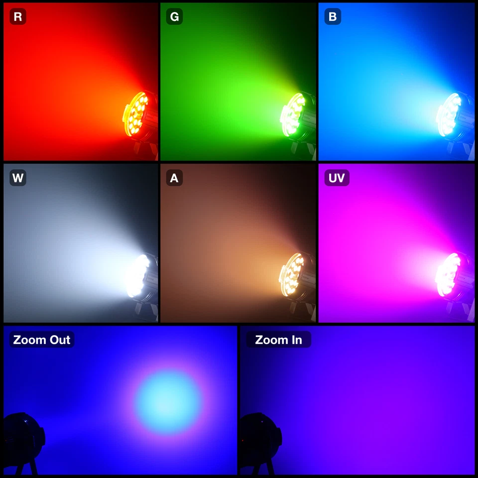 18 LED Par Light 324W DMX512 RGBWA + UV 6 in 1 dj Lights Disco Party Concert BAR - Image 3 of 4