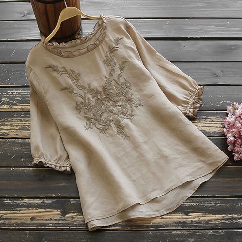 Casual Womens Cotton Linen Shirt Summer Blouse Summer Baggy T-Shirt Tunic Tops - Picture 22 of 24