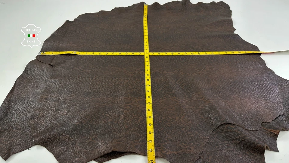 BROWN ANTIQUED RUSTIC SNAKE EMBOSSED ON Lamb Leather 2 skins 14sqf 1.3mm C5101 - Image 4 of 4