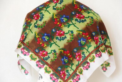 Vintage floral shawl, Japanese scarf, Retro style, Soviet old shawl USSR fabric