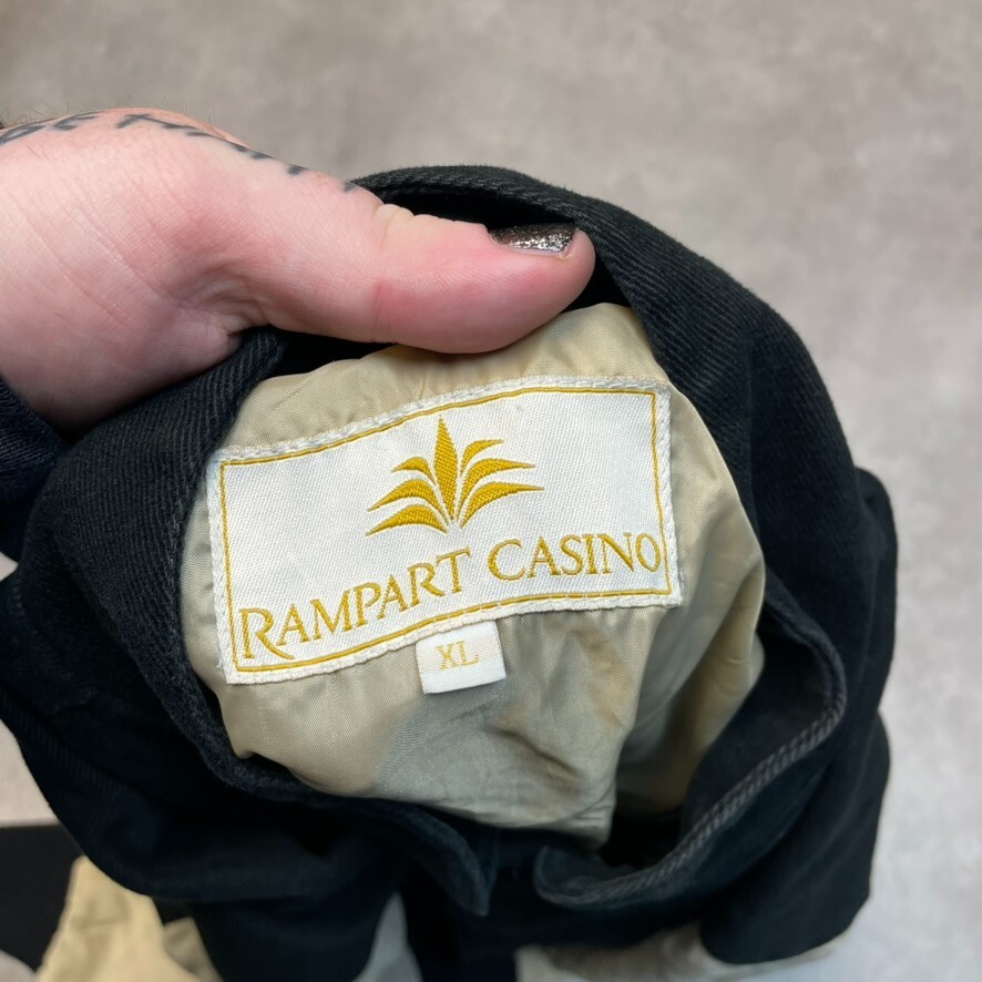 Rampart Casino Bomber Jacket Mens Large Y2K Full Zip Vintage Varsity Coat, Black image 8
