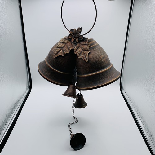 Christmas Tin Steel Pressed Bells 7 Inch Bronze Colored Doorway Decoration - Picture 2 of 14