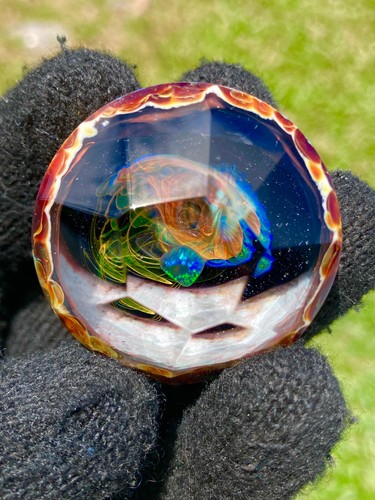 Glass Boro Marble W/ Opal Stone Hand Made Art With Faceted Face space Sculpture