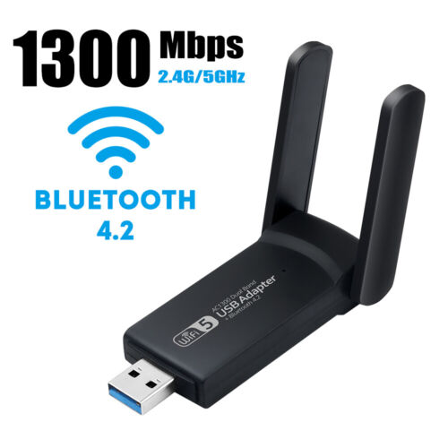 1300Mbps Wireless USB Wifi Bluetooth Adapter Dongle Dual Band 2.4G/5GHz 802.11AC - Picture 1 of 10