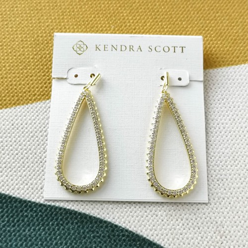 Kendra Scott Payton White Crystal Open Frame Earrings Gold EBay